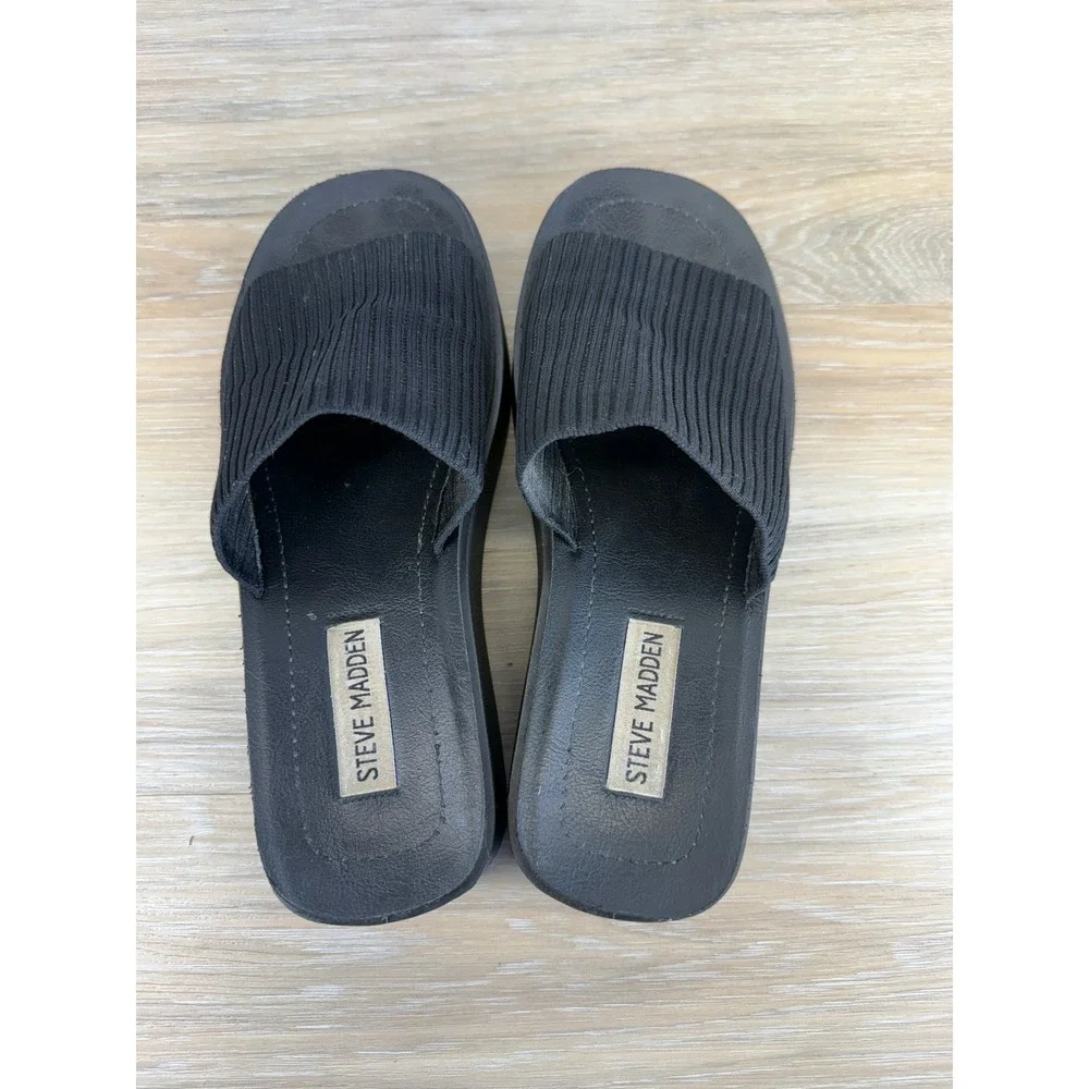Steve Madden Platform Sandals Knit Slip On Black Vintage Y2K Retro Chunky 6.5